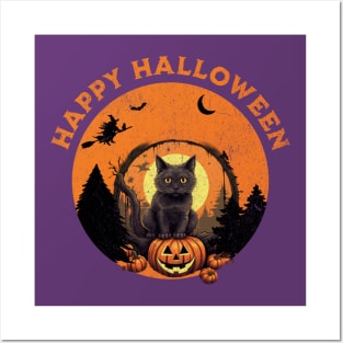 Retro Black Cat Halloween Pumpkin Costume For Women Men Kids Posters and Art